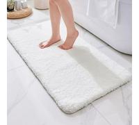 Disolla Bathroom Runner Rug 24x48 White Fluffy Non Slip Bath Mat for Tub Washable Plush Bathroom Floor Mat Luxury Shag Absorbent Bath Rug for Shower Soft Sink Mat