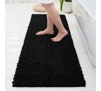 Disolla Non Slip Bathroom Rug Machine Washable Thick Black Bath Mat 24x44 Soft Absorbent Bathroom Floor Mat Chenille Bath Rug for Shower Tub