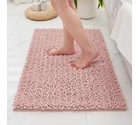 Disolla Small Bathroom Rug Non Slip Washable Pink Bath Mat 20x32 Super Absorbent Soft Bathroom Floor Mat Chenille Bath Rug for Shower Tub