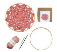 Disonema Crochet Mandala Kit 8 Or 10 Inch Bamboo Hoop Premium 100% Cotton Yarn Crochet Hook Step by Step Printed Pattern QR Video Tutorial DIY Gift for Beginners Handmade Relax (Pink, 8 inch)