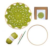 Disonema Crochet Mandala Kit 8 Or 10 Inch Bamboo Hoop Premium 100% Cotton Yarn Crochet Hook Step by Step Printed Pattern QR Video Tutorial DIY Gift for Beginners Handmade Relax (Wasabi Green, 8 inch)