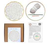 Disonema Crochet Mandala Kit 8 Or 10 Inch Bamboo Hoop Premium 100% Cotton Yarn Crochet Hook Step by Step Printed Pattern QR Video Tutorial DIY Gift for Beginners Handmade Relax (White, 8 inch)