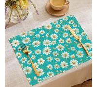 Disorder Flowers Print Placemats, Watercolor Daisy Print Stain Resistant Anti-Skid Washable Table Mats, Set Of 2 Kitchen Place Mats, For Dinner Weddings Brunches, 12x18 Inches