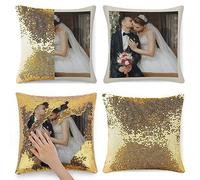 Disosm Custom Flip Reversible Covers Custom Photos Collage Sequin Pillow Cover Personalized Photos Magic Throw Pillow Case for Christmas Customizable Sequin Cushion Case Gifts for Sofa Bed Home Decor