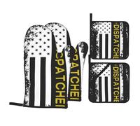 Dispatcher Thin Gold Line Flag Letter Oven Mitts and Pot Holders 4 Pcs Set,High Heat Resistant 500 Degree Extra Thicken Long Kitchen Cotton Oven Glove for Cooking