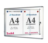 Display Box Exclusive with Mounting Material - Information Box Acrylic Glass - Magnetic & Writable Back Panel - Double Door with Cylinder Lock - Aluminium Frame (for 2 x A4)