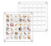 Display Box, Magnetic Shell Display Case Made of Acrylic, 36 Compartments, Transparent Storage Box, 12.5 x 12.5 cm Storage Box Displays, Suitable for Storing Beads, Nails, Jewellery, Diamonds etc.