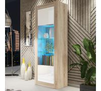 Display Cabinet 170cm Illume - Oak & White Gloss Doors and LED Lights