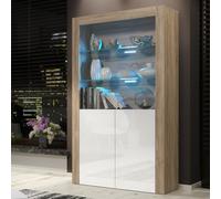 Display Cabinet 170cm Spectrum - Oak & White Gloss Doors and LED Lights