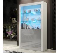 Display Cabinet 170cm Spectrum - White & Grey Gloss Doors and LED Lights