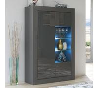 Display Cabinet Arcadia 140Cm - Dark Grey With Gloss Doors And Led Lights