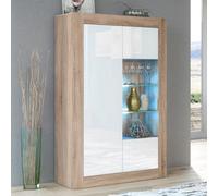 Display Cabinet Arcadia 140Cm - Oak & White Gloss Doors And Led Lights