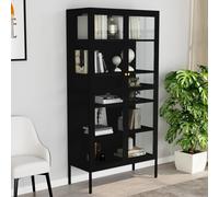 Display Cabinet Black Steel & Tempered Glass 90x40x180 cm 4 Adjustable Shelves.