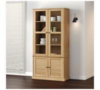 Display Cabinet Brown Solid Pine & Glass 85x35x170cm Shutter Door For Living