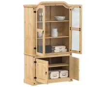 Display Cabinet Brown Solid Pine Wood 2 Door Glass 103.5x42x180cm Rustic 3-Shelf