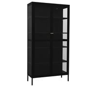 vidaXL Display Cabinet Black Steel and Tempered Glass Side Storage Cabinet