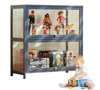 Display Cabinet for Collectibles, Acrylic Display Case, Curio Cabinet with Flip-Top Door, Natural Bamboo Material, Strong Load-Bearing Capacity