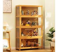 Display Cabinet for Collectibles/Acrylic Display Case, Display Cabinets for Collectables, Curio Cabinet Made of Natural Bamboo Material, Flip-top Door Design, Strong Load-bearing Capacity, a
