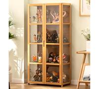 Display Cabinet for Collectibles with Acrylic Double Doors, Corner Showcase Storage, Floor Standing Bamboo Design, Transparent Figures Display Case