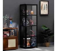 Display Cabinet for Collectibles with Acrylic Double Doors, Corner Showcase Storage, Floor Standing Bamboo Design, Transparent Figures Display Case