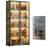 Display Cabinet for Collectibles with Acrylic Double Doors, Corner Showcase Storage, Floor Standing Bamboo Design, Transparent Figures Display Case