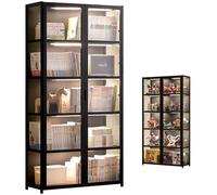 Display Cabinet for Collectibles with Acrylic Double Doors, Corner Showcase Storage, Floor Standing Bamboo Design, Transparent Figures Display Case