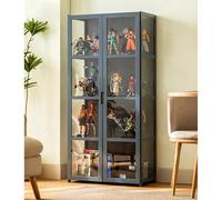 Display Cabinet for Collectibles with Acrylic Double Doors, Corner Showcase Storage, Floor Standing Bamboo Design, Transparent Figures Display Case