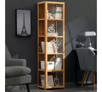 Display Cabinet for Collectibles with Acrylic Double Doors, Corner Showcase Storage, Floor Standing Bamboo Design, Transparent Figures Display Case