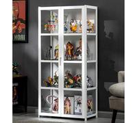 Display Cabinet for Collectibles with Acrylic Double Doors, Corner Showcase Storage, Floor Standing Bamboo Design, Transparent Figures Display Case