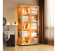 Display Cabinet for Collectibles with Acrylic Double Doors, Corner Showcase Storage, Floor Standing Bamboo Design, Transparent Figures Display Case