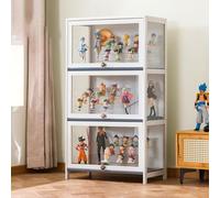 Display Cabinet for Collection, Floor Standing Showcase with Clear Glass, Natural Bamboo Frame, Dustproof Curio Bookcase for Living Room, Figures and Collectibles Display