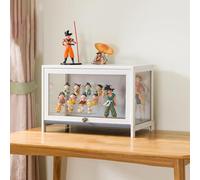Display Cabinet for Collection, Floor Standing Showcase with Clear Glass, Natural Bamboo Frame, Dustproof Curio Bookcase for Living Room, Figures and Collectibles Display