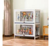 Display Cabinet for Collection, Floor Standing Showcase with Clear Glass, Natural Bamboo Frame, Dustproof Curio Bookcase for Living Room, Figures and Collectibles Display