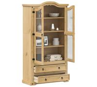 Display Cabinet Honey Pine 99x43x187cm Glass Shelf with Metal Handles