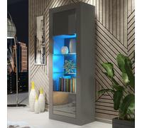 Display Cabinet Illume 170Cm - Dark Grey With Gloss Doors And Led Lights