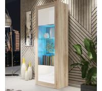 Display Cabinet Illume 170Cm - Oak & White Gloss Doors And Led Lights