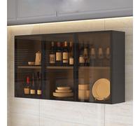 Display Cabinet,Narrow Wall-Mounted Glass Display Cabinet for Bathroom Kitchen & Living Room - Chic Over-The-Toilet Storage nizer with Hidden Handle - Stylish Brown/Gray Finish for Space-Sav
