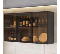 Display Cabinet,Narrow Wall-Mounted Glass Display Cabinet for Bathroom & Kitchen - Stylish Over-The-Toilet Storage with Hidden Handle in Brown/Gray Finish for Living Room Organization