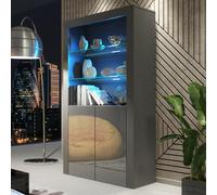 Display Cabinet Spectrum 170Cm - Dark Grey With Gloss Doors And Led Lights