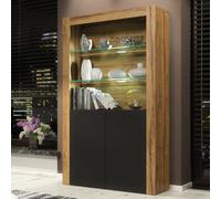 Display Cabinet Spectrum 170Cm - Dark Oak & Black Matt Doors And Led Lights