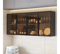 Display Cabinet,Stylish Wall-Mounted Glass Display Cabinet Narrow Brown/Gray Kitchen Storage Over-The-Toilet Organizer Modern Bathroom & Living Room Decor with Hidden Handle