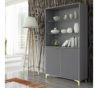 Mex Furniture LTD Display Cabinet Tide Crest 175cm - Dark Grey with Fluted Doors Mex Furniture LTD Dark Grey