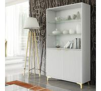 Display Cabinet Tide Crest 175Cm - White With Fluted Doors