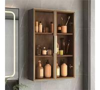 Display Cabinet,Wall-Mounted Bathroom Medicine Cabinet with Glass Door - Gray Kitchen Storage Organizer Over-The-Toilet Display Rack Heavy Duty 60x14x75cm for Living Room & Bathroom