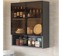 Display Cabinet,Wall-Mounted Floating Glass Display Cabinet - Narrow Over-The-Toilet Storage Shelf for Bathroom Kitchen Living Room - Stylish nizer with Hidden Handle in Brown/Gray Finish