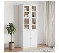 Display Cabinet White Solid Pine & Glass 77x35x186.5cm Rustic Vitrine w/Shelves.