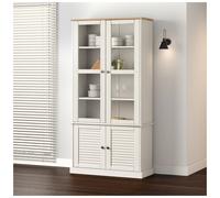 Display Cabinet White Solid Pine Wood Glass Shutter Door 85x35x170 cm Rustic inc