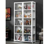 Display Cabinet with Door, Acrylic Showcase for Figures and Collectibles, 4 Tier Hinged Door Design