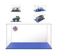Display Case 40 x 25 x 25 cm with Blue Base, 3 mm Clear Acrylic Dustproof Display Case for Quiet Garden 10315 Land Rover Classic Defender 90 10317 Vespa 125 10298 RS Q E-Tron 42160