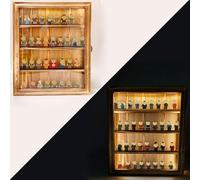 Display Case for Figures,Display Case with Shelves ,Minifigure Display Case Comes With Small Pellet Base Plate，colour Changing Lights，Lockable Removable Shelves Black（Nostalgic style）
